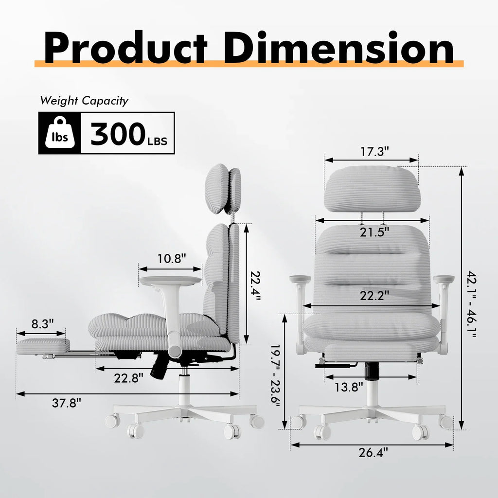 Solfway Criss Cross Chair with Wheels & Flip-up Arms, Executive Office Chair with Foot Rest, Swivel Cross Legged Office Chair, White Corduroy Fabric Comfy Computer Desk Chair, Vanity Chair for Home