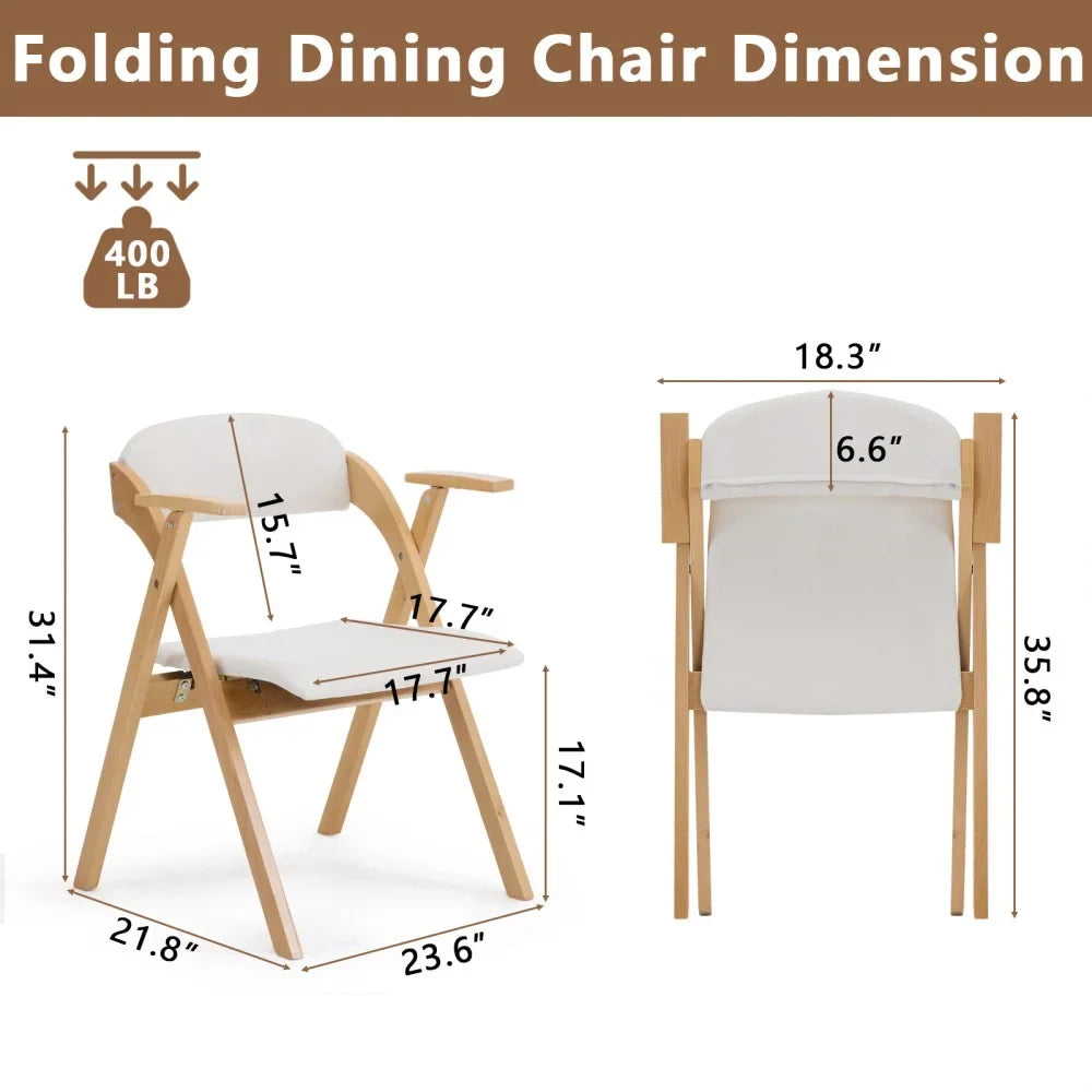 IVV 2-Pack Beechwood Folding Chairs with Cushioned Seat and Backrest, No-Assembly Guest Chairs for Home, Office, or Events (Beige)