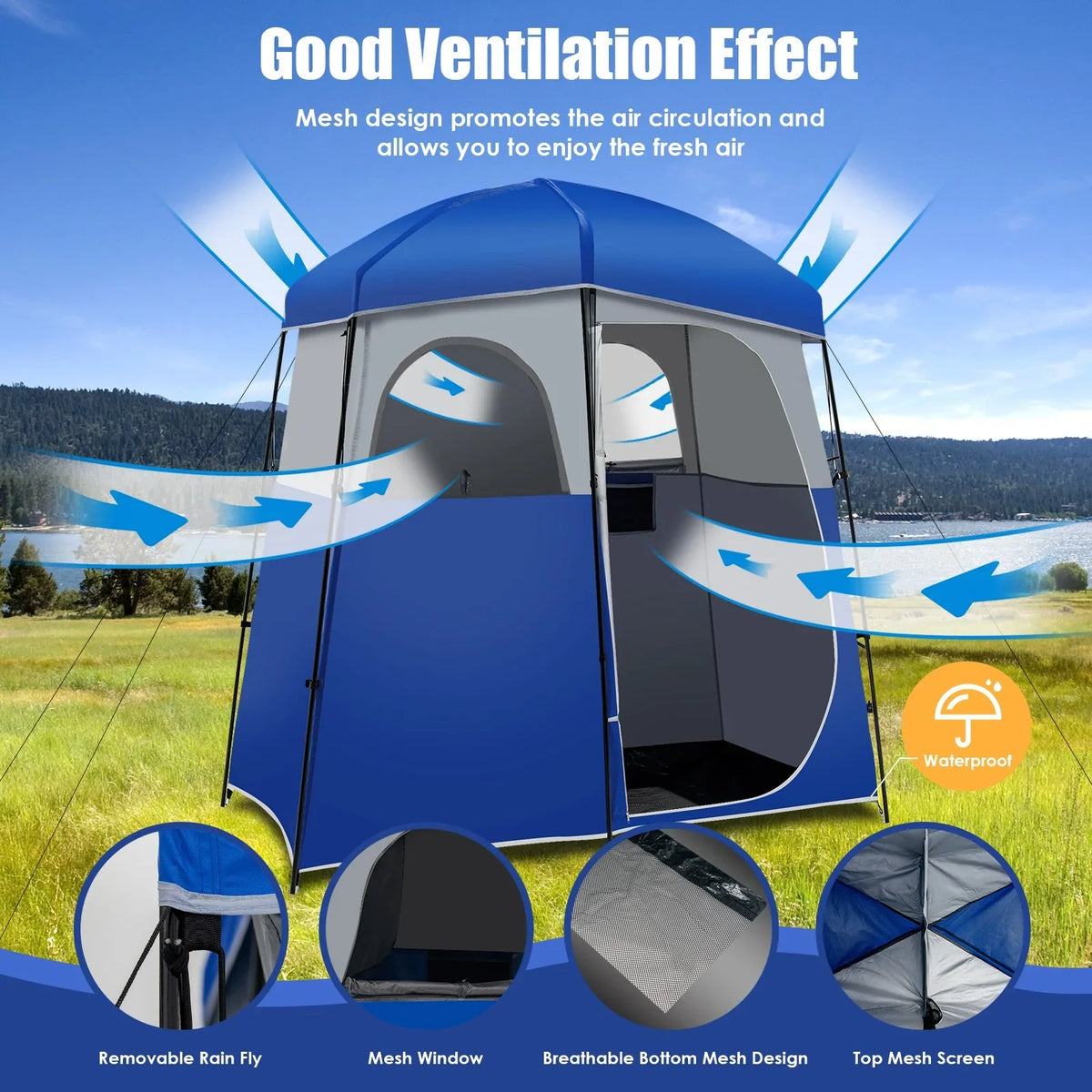 YUONAO 7'x3.5'x7 Double-Room Camping Shower & Toilet Tent with Floor and Carry Bag – Oversized Privacy Shelter for Outdoor Camping, Beach, Hiking