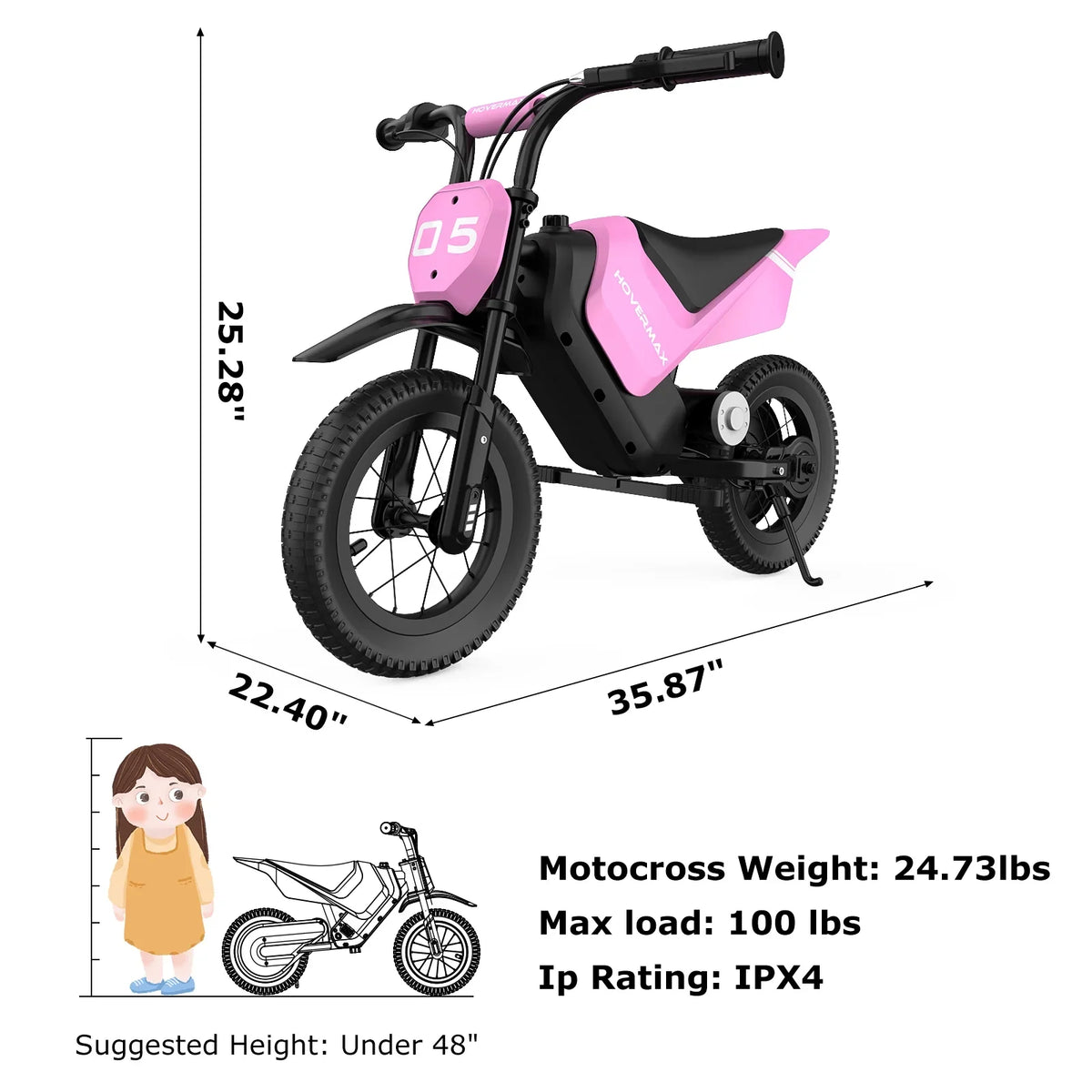 HOVERMAX Electric Dirt Bike, 150W Electric Motorcycle 10MPH Max Speed, Ride On Toys motocross for Kids