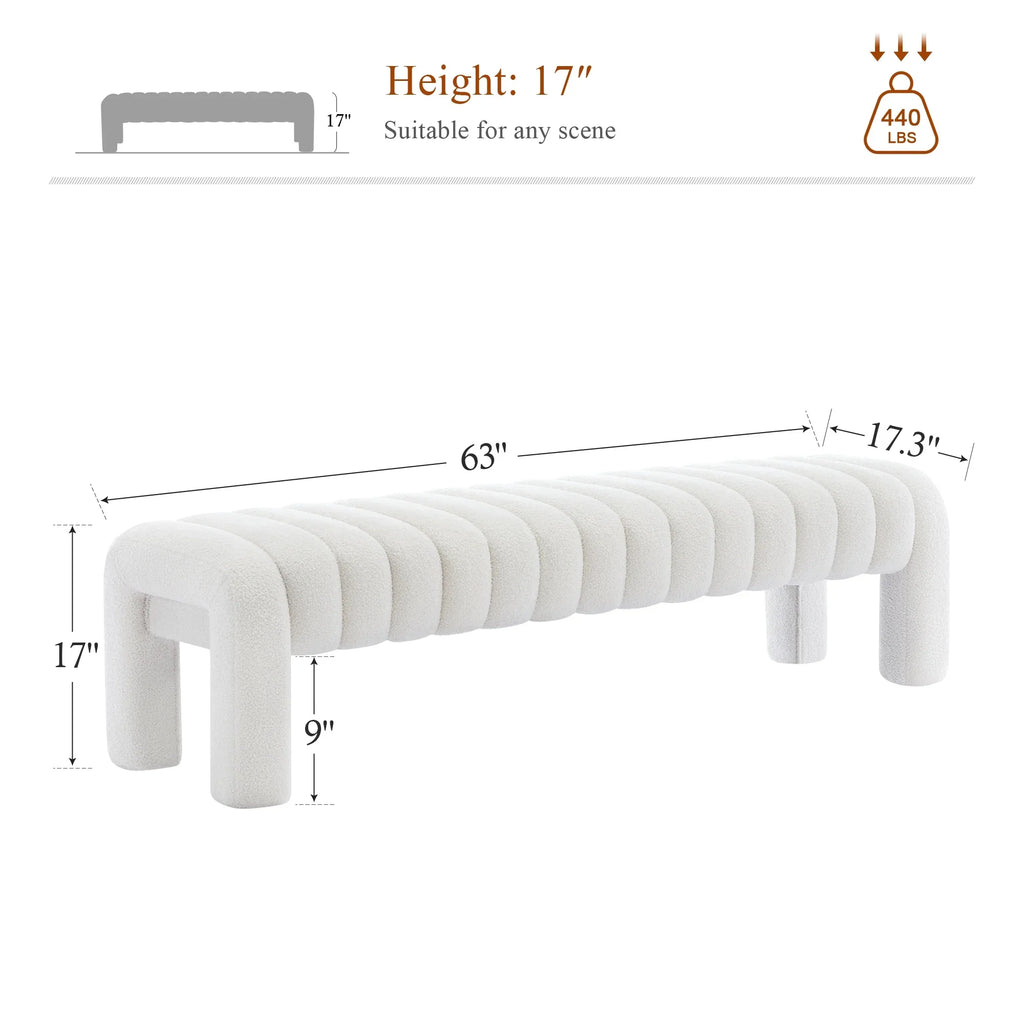Zesthouse 63" End of Bed Bench, Linen Tufted Upholstered Ottoman Bench with Padded Seat and Solid Wood Leg, Modern Entryway Bench for Bedroom, Living Room, Beige