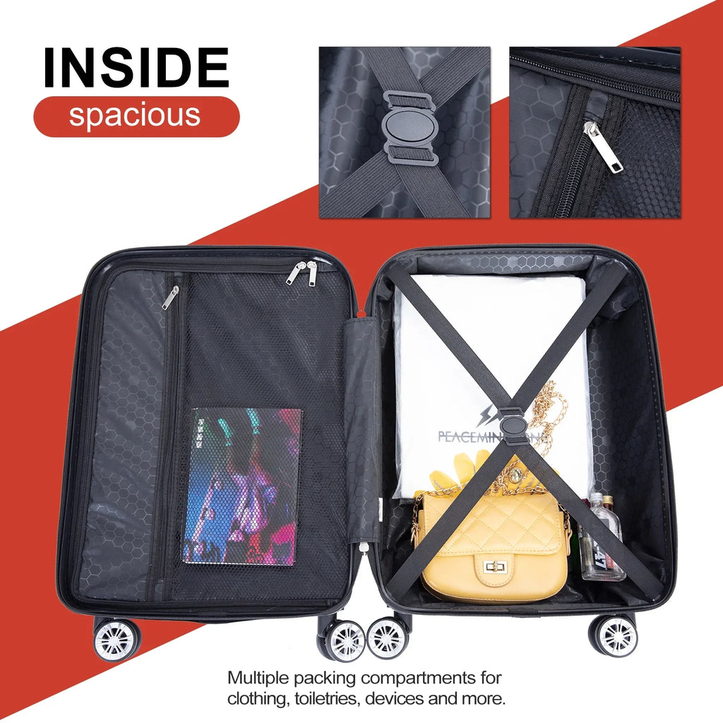 Tripcomp Luggage Sets 4 Piece Suitcase Set (14/20/24/28)Hardside Suitcase with Spinner Wheels Lightweight Carry on Luggage(Black)