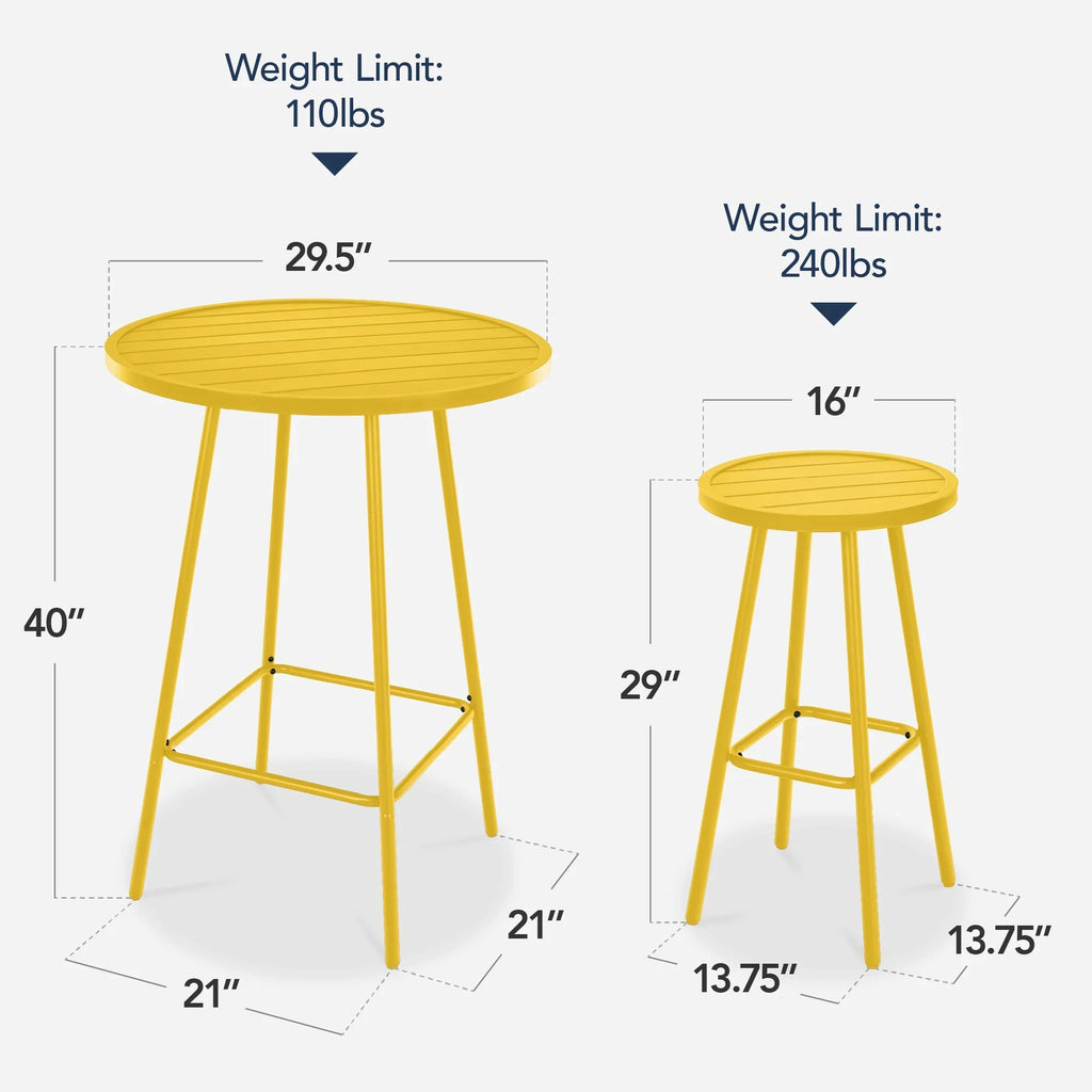 Best Choice Products 3-Piece Steel Patio Bar Height Round Bistro Set w/ Backless Stools, Slatted Design - Black