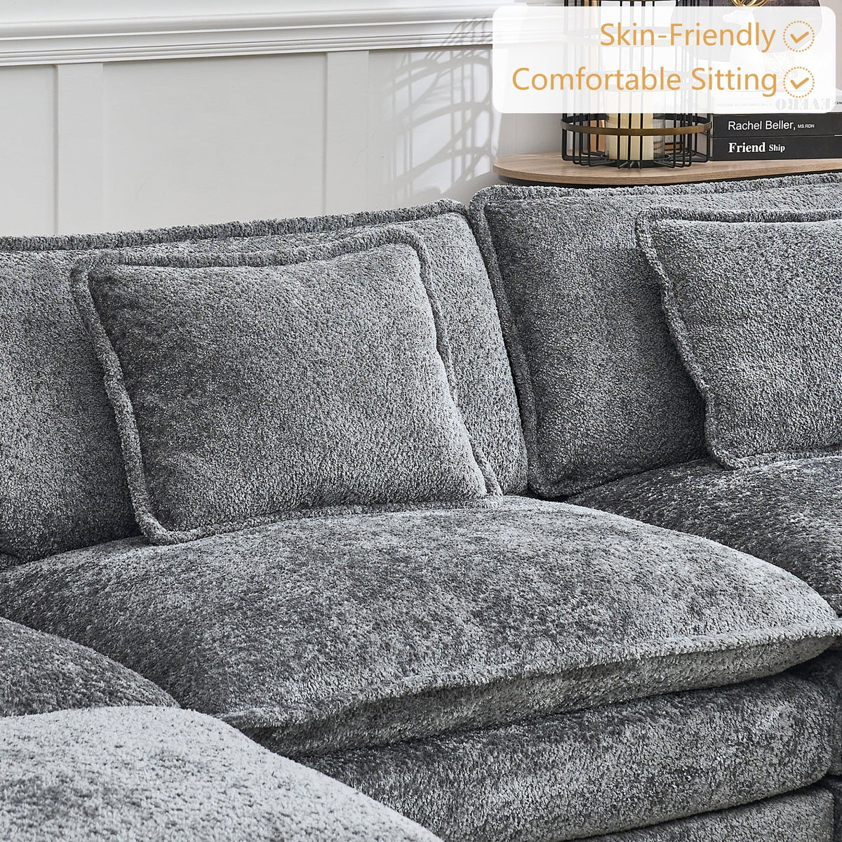 GNIXUU 112" Oversized Sectional Sofa Cloud Couch for Living Room, Modern Chenille L Shaped Couch, Comfy Boucle Modular Sofa Sleeper with Moveable Ottoman & Memory Foam (Green)