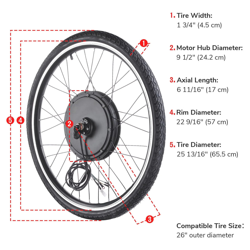 Yescom Electric Bike Conversion Kit 48V 1000W 26" Front Wheel E-Bike Conversion Kit Dual Mode Controller