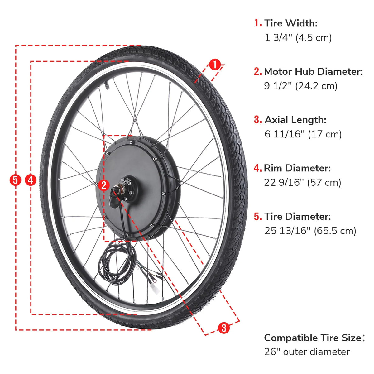 Yescom Electric Bike Conversion Kit 48V 1000W 26" Front Wheel E-Bike Conversion Kit Dual Mode Controller