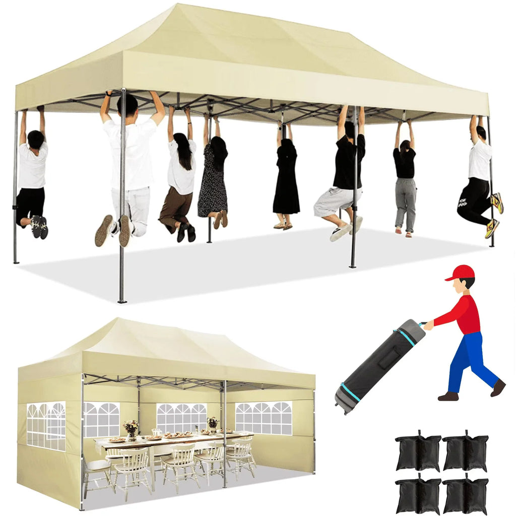 HOTEEL 10x20 Pop up Canopy with 6 Sidewalls Commercial Heavy Duty Canopy UPF 50+ All Weather Waterproof Outdoor Wedding Party Tents Gazebo with Roller Bag, Khaki