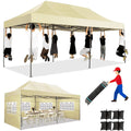 HOTEEL 10x20 Pop up Canopy with 6 Sidewalls Commercial Heavy Duty Canopy UPF 50+ All Weather Waterproof Outdoor Wedding Party Tents Gazebo with Roller Bag, Khaki