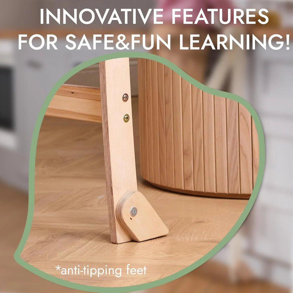 Folding Wooden Kitchen Standing Stool for Toddlers �C Safe & Compact Learning Step Stool, Ages 18 Months+