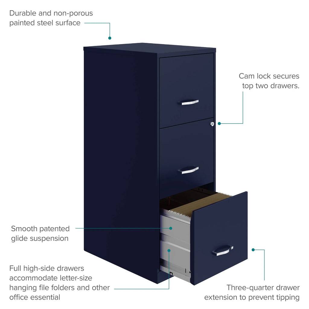 Space Solutions 18" Deep 3 Drawer Smart Letter Width Vertical File Cabinet, Navy
