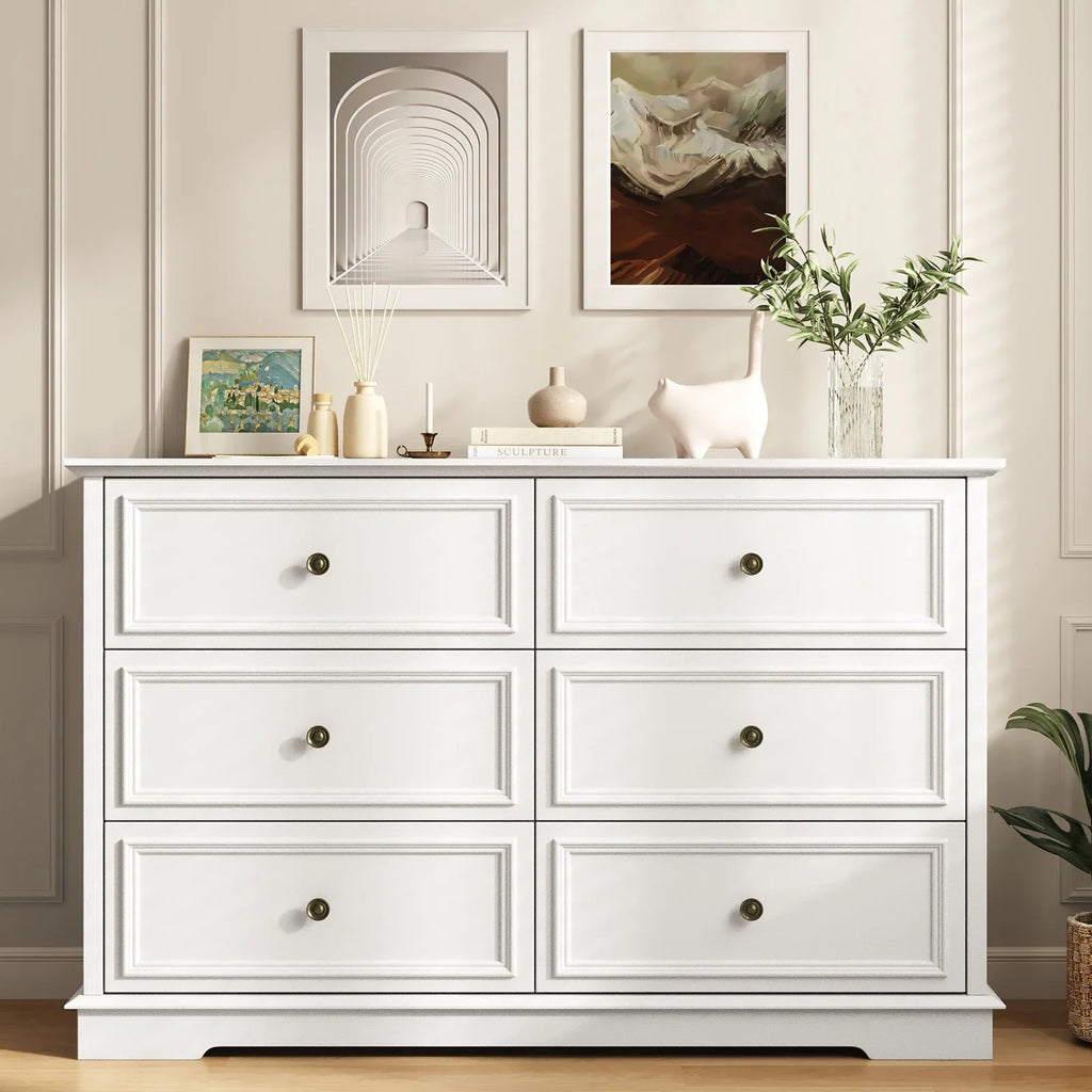 IDEALSOUL Black Dresser,6 Drawer Dresser for bedroom,Retro Wood Storage Cabinet for Living Room