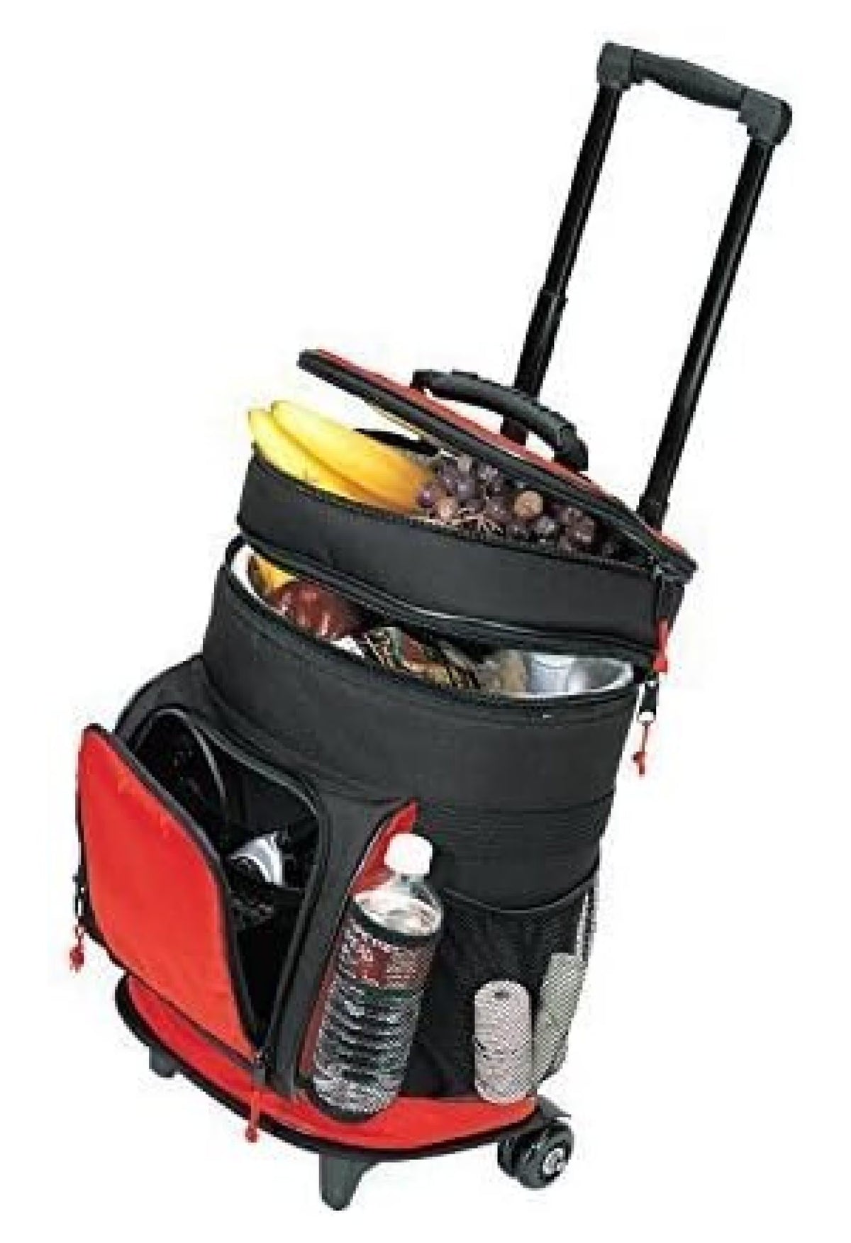 Travel Cooler on Wheels, Travel5.0 Deluxe Ripstop Rolling Cooler - RED, Beach Picnic Camping Cooler Bag with Compartments One Size