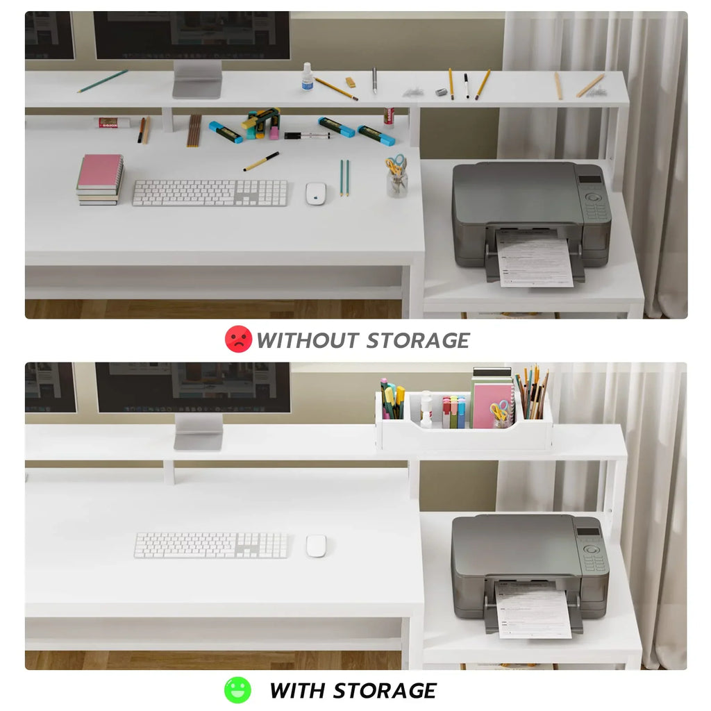 L Shaped Desk with Power Outlet and LED Lights, Corner Computer Desk with File Drawer for Home Office, Gaming Desk, Rustic Brown