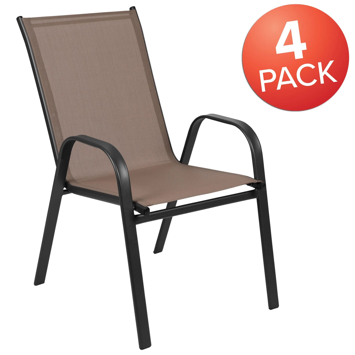 Flash Furniture Flash Furniture Brazos Series Outdoor Stackable Patio Chairs for Adults, Set of 4, Black