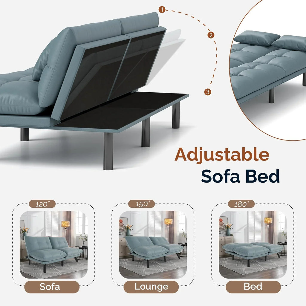 70"" Convertible Futon Sofa Bed Folding Bed Sleeper Couch for Living Room, Small Space or Office, Light Grey