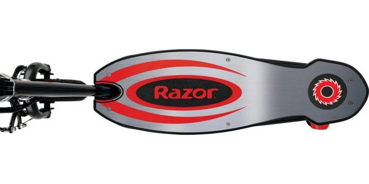 Razor Power Core E100 Electric Scooter with Aluminum Deck - Red. Ages 8+ and Up to 120 lb. 8″ Pneumatic Front Tire. Up to 11 mph and Up to 60 Mins of Ride Time. 100W Hub Motor. Unisex