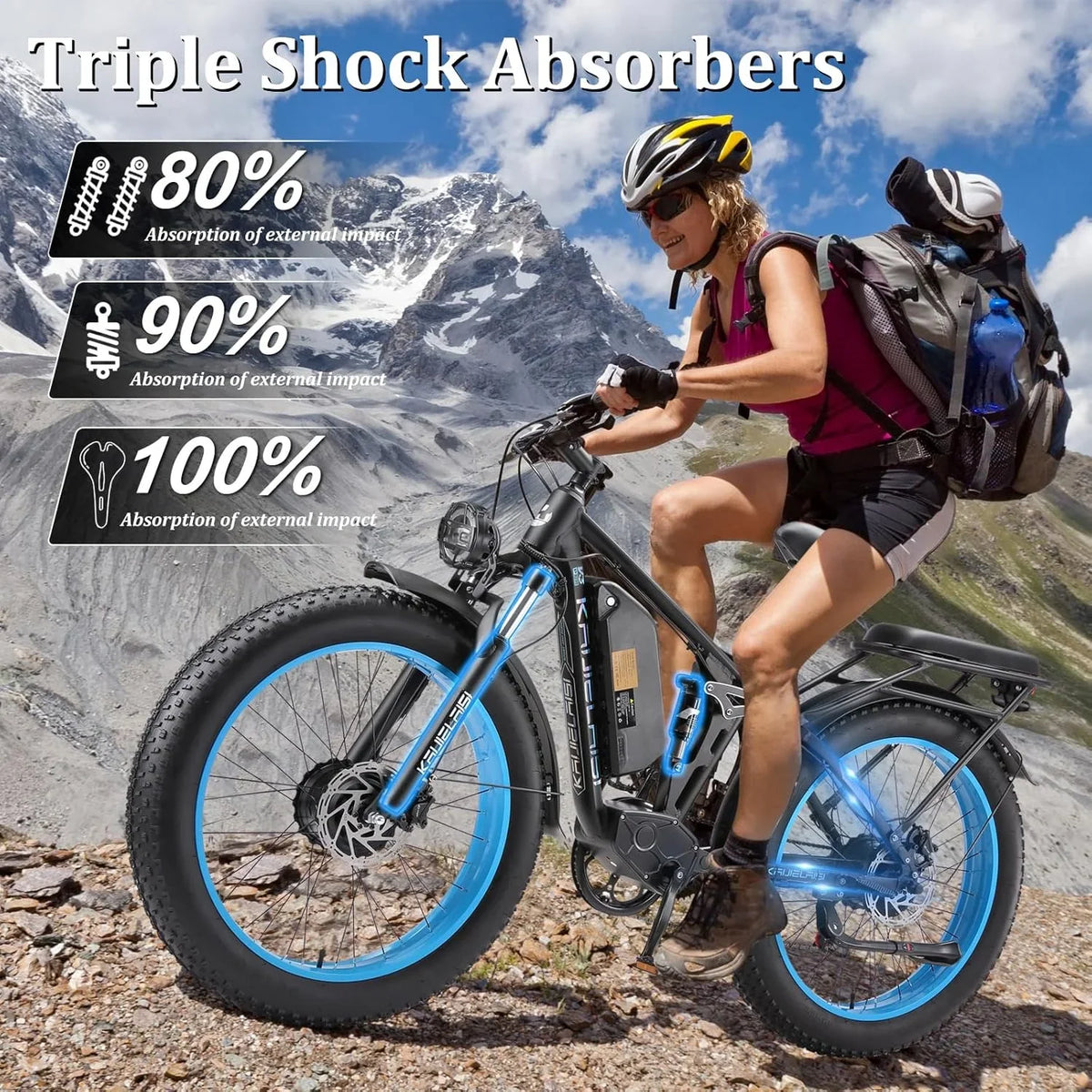 KAIJIELAISI Electric Bike for Adults,AWD Ebikes Dual Motor Peak 6000W, 26'' Fat Tire bikes with 52V 26AH Battery Hydraulic Brake. Electric Bicycle, 7 Speed Mountain EBike UL 2849.