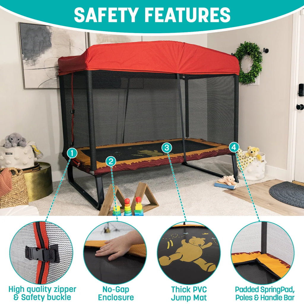 Skywalker Trampoline 6x4ft Rectangle Trampoline with Enclosure Net for Kids and Toddlers, up to 200 LB Safe and Stylish Design Blue and Purple