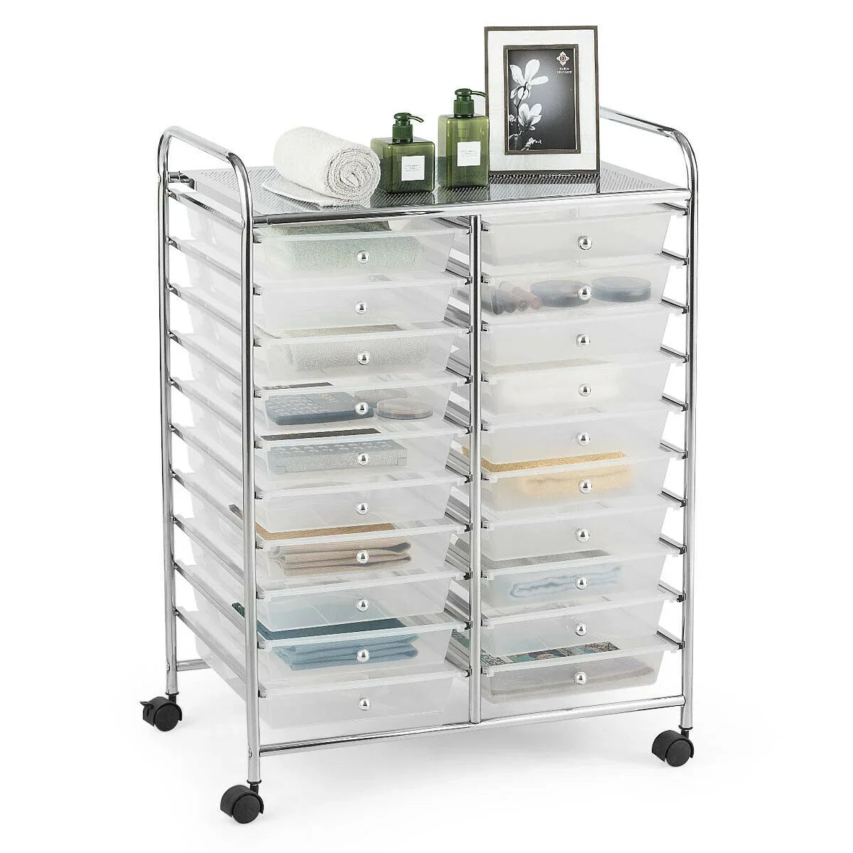 Gymax Office Rolling Cart 20 Storage Drawers Scrapbook Paper Studio Organizer Mutlicolor