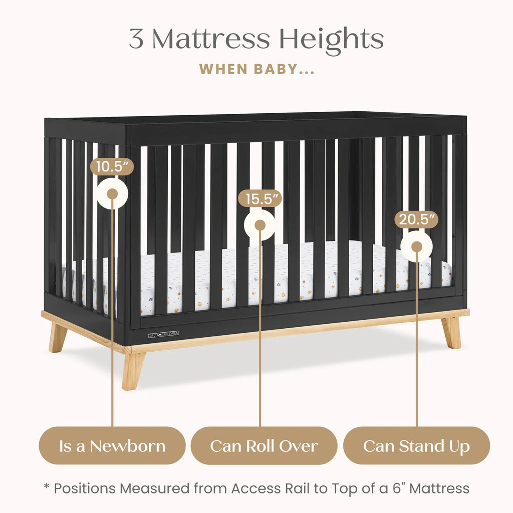 Delta Children Frankie 4-in-1 Convertible Crib - Greenguard Gold Certified, Black with Natural
