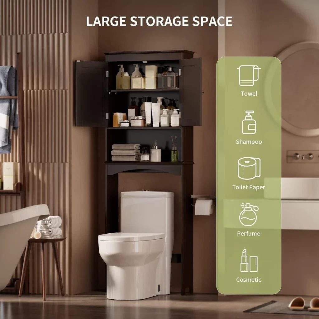Aiho 66.1" over the Toilet Storage Cabinet with Adjustable Shelf and Open Storage Shelf, Freestanding - White