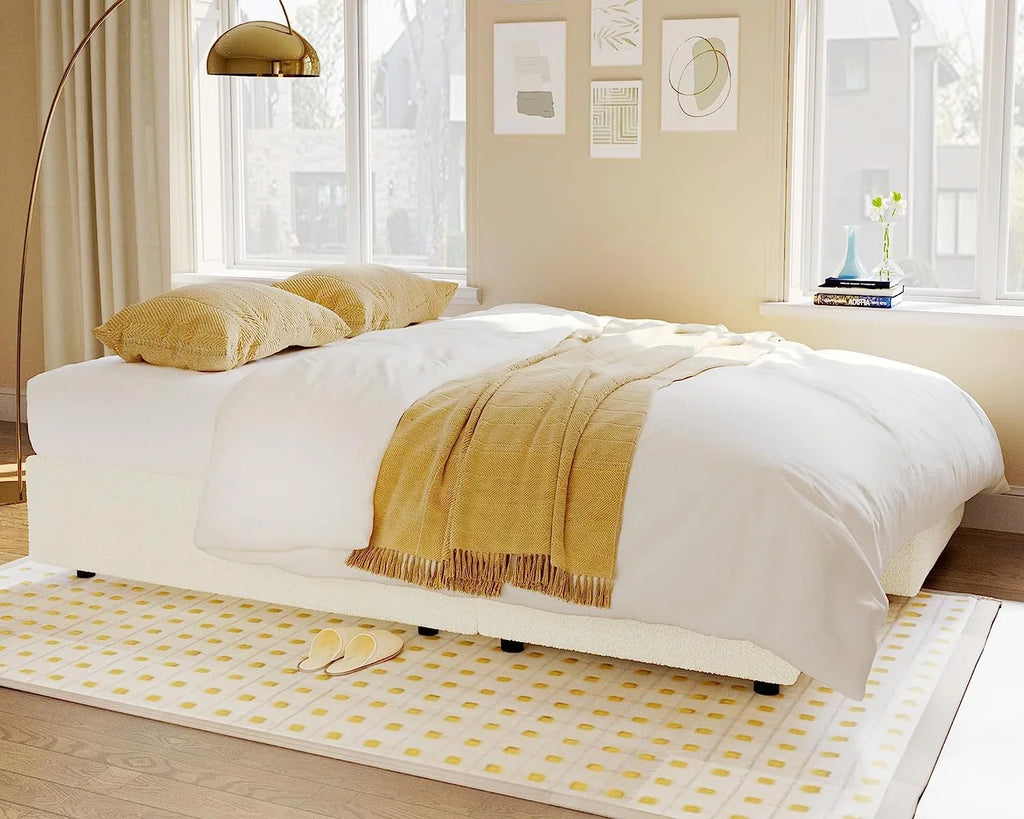 VANACC Sofa Bed, Convertible Sleeper Sofa-2 in 1 Pull Out Couch Bed, L Shape Sofa with Storage Chaise, White Boucle Couch for Indoor