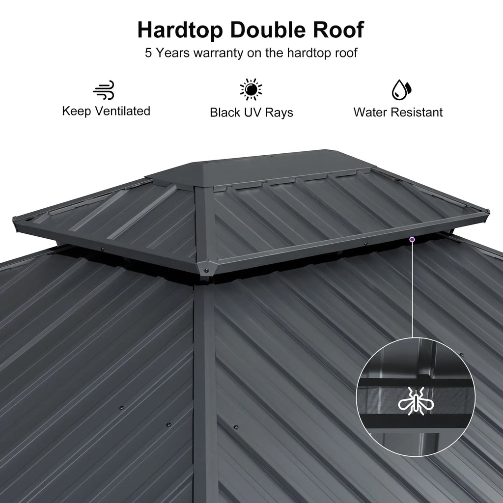 PURPLE LEAF 8' X 8' Gazebo Outdoor Gazebo Permanent Hardtop Gazebo with Galvanized Steel Double Roof for Patio Backyard Deck Aluminum Gazebo with Netting and Curtains Grey