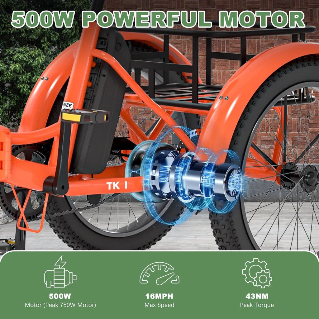 ABORON 3.0 Fat Tire Electric Trike for Senior Foldable E-Bike, 500W Motorized Tricycle Adult 20" Folding 3 Wheel Electric Commute Bike Trike w/48V Battery and Storage Baskets,