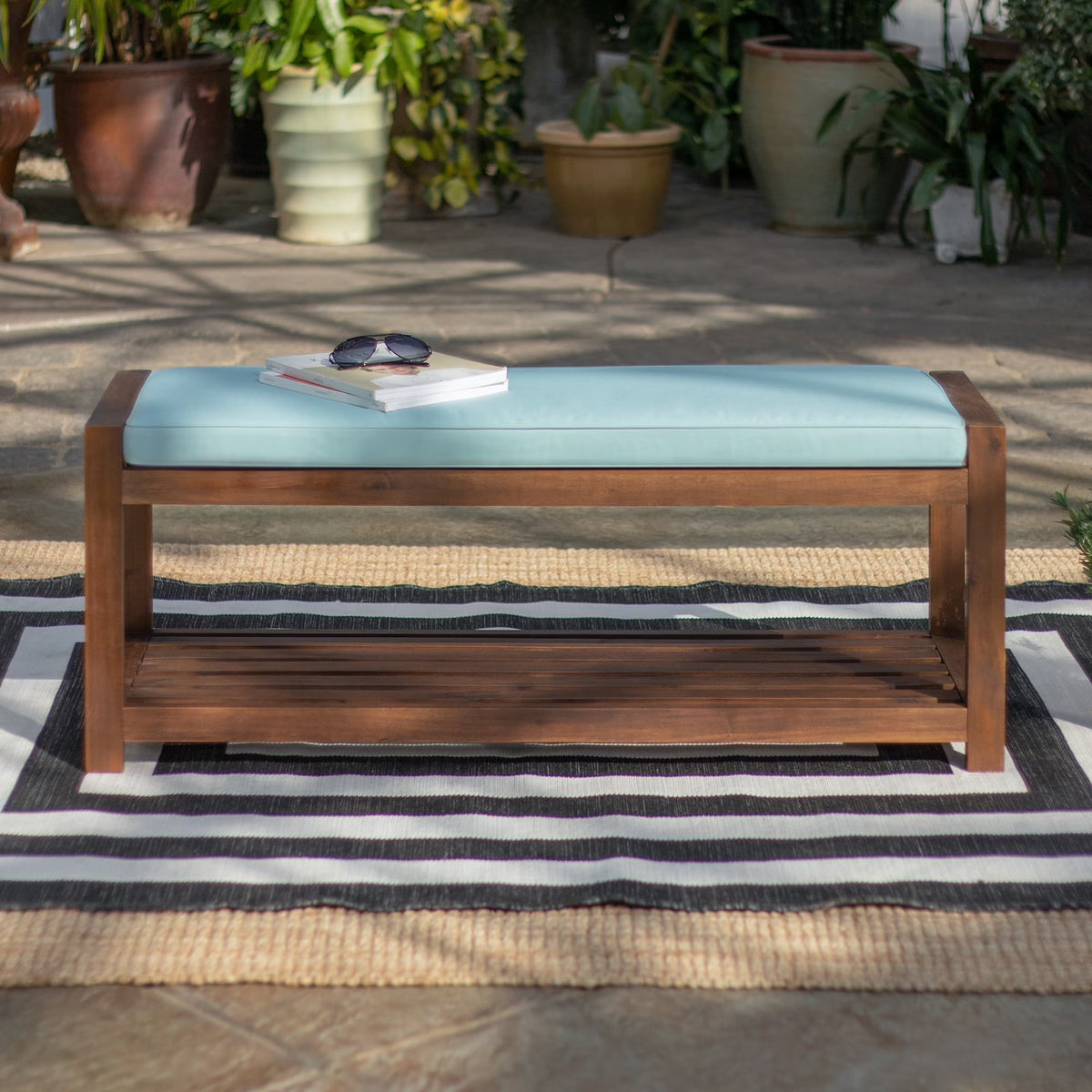 Manor Park Chevron Outdoor Storage Acacia Wood Bench - Brown