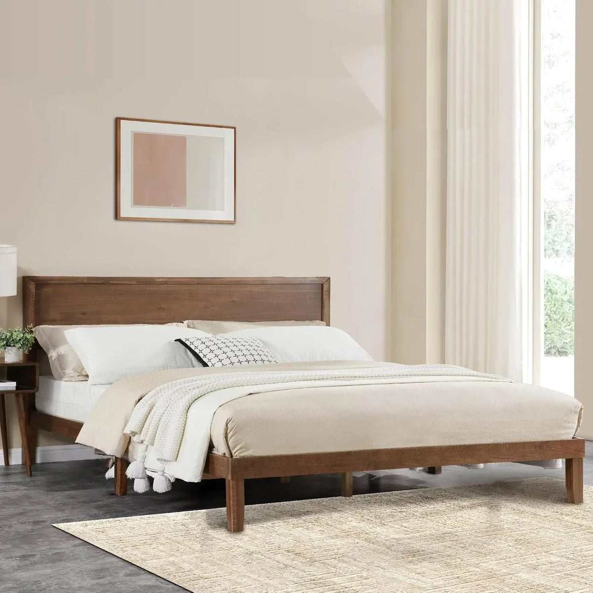 BISHE Wood King Size Bed Frame,Wooden King Platform Bed Frame with Headboard,Sturdy Rubber Modern Home Style Bed Frame for Bedroom, King