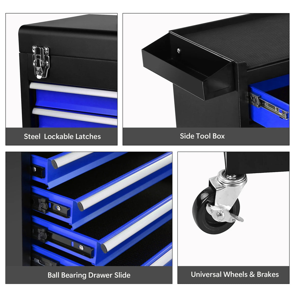 5-Drawer Rolling Tool Box, 2-IN-1 Hidden Multifunctional Tool Chest, Blue Tool Box on Wheels Storage Tool Organizer Cart, Hooks, Classification Box, Liner