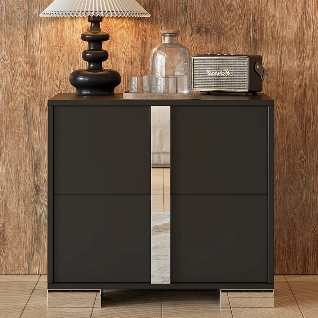 Elegant Nightstand with Metal Handle, Mirrored Bedside Table with 2 Drawers for Bedroom, Living Room, End Sofa Side Table for Living Room, Office, White