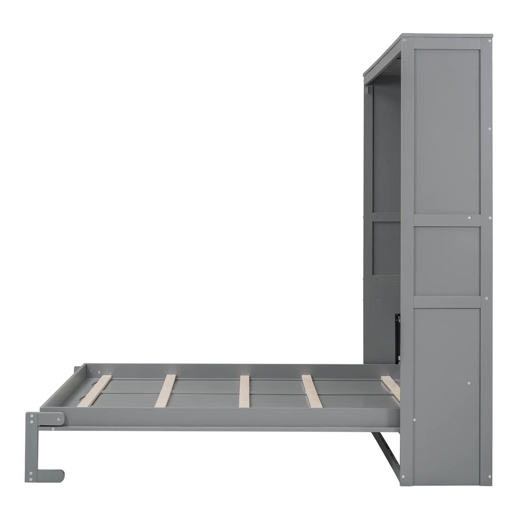 Harper & Bright Designs Full Size Murphy Bed with Shelves, Foldable Wall Bedframe w/Flexible Slats Support, Space-Saving Design, Can Be Folded Into Cabinet, White