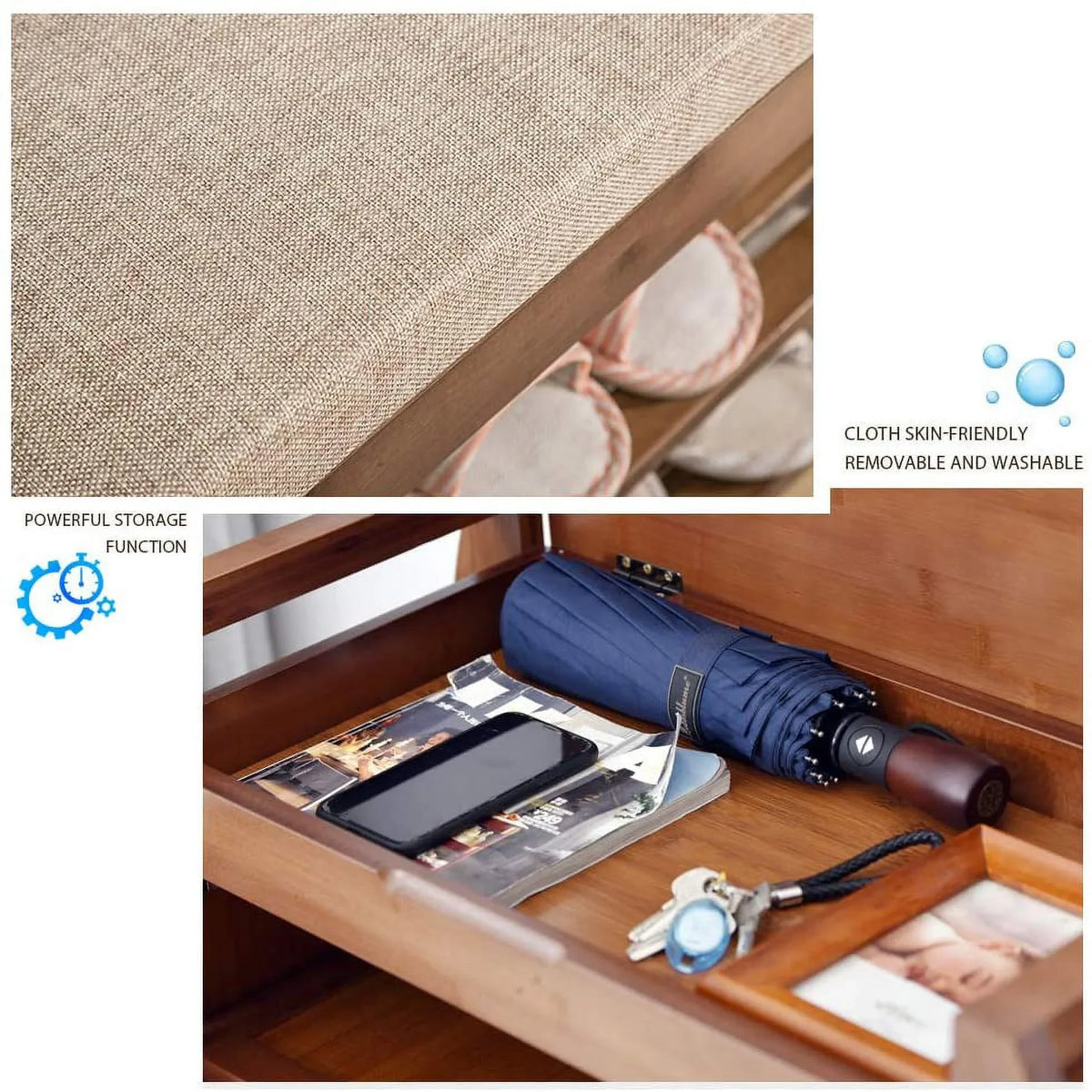 ELECWISH Shoe Bench Rack with Removable Cushion, Hidden Storage Compartment, Side Drawer, Entryway Shoe Storage Organizer Shoe Cabinet for Hallway Entryway (28.3 x 12.6 x 18.3 inch)