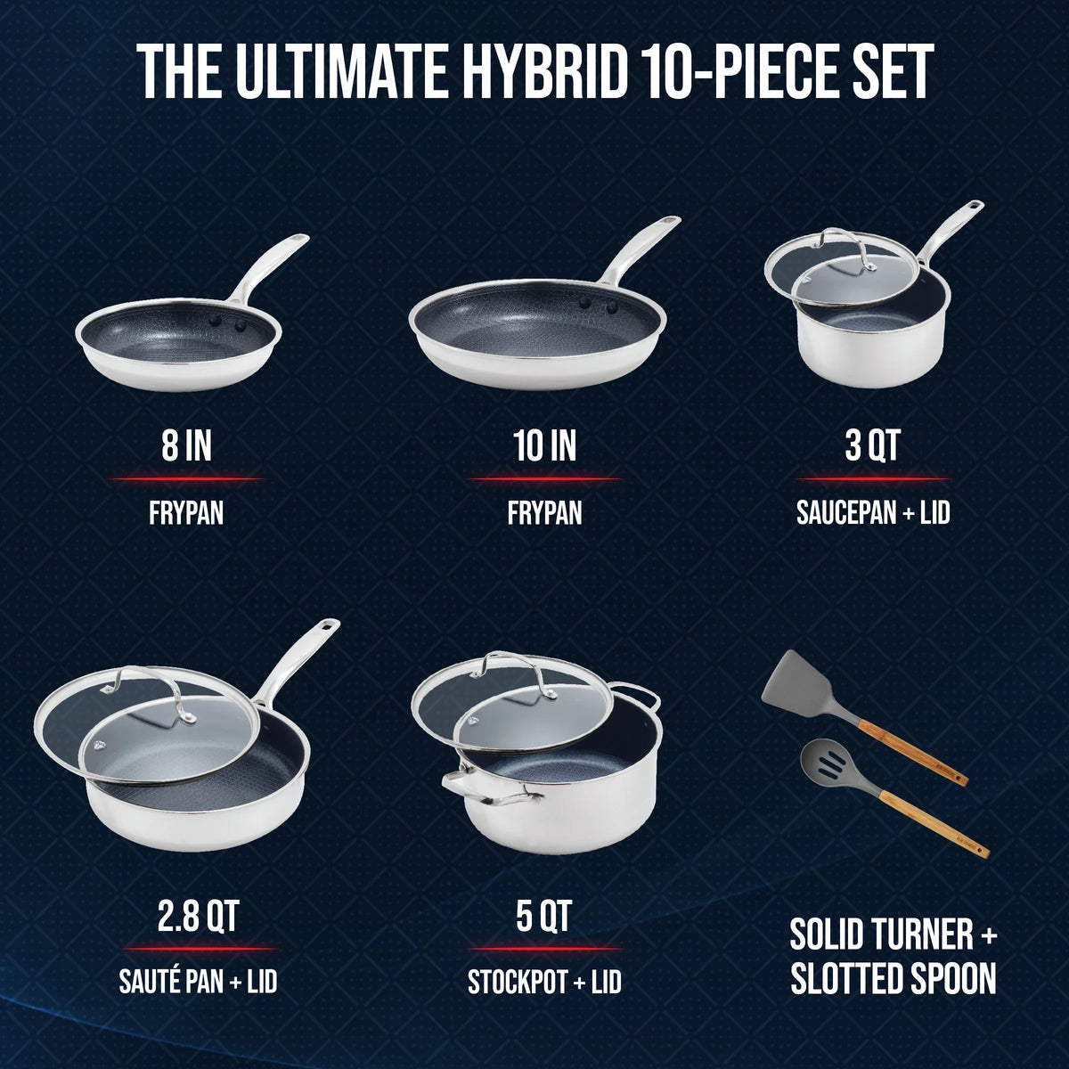 Blue Diamond 10-Piece Diamond-Bond Hybrid Ceramic Nonstick Stainless Steel Cookware Set, Dishwasher Safe