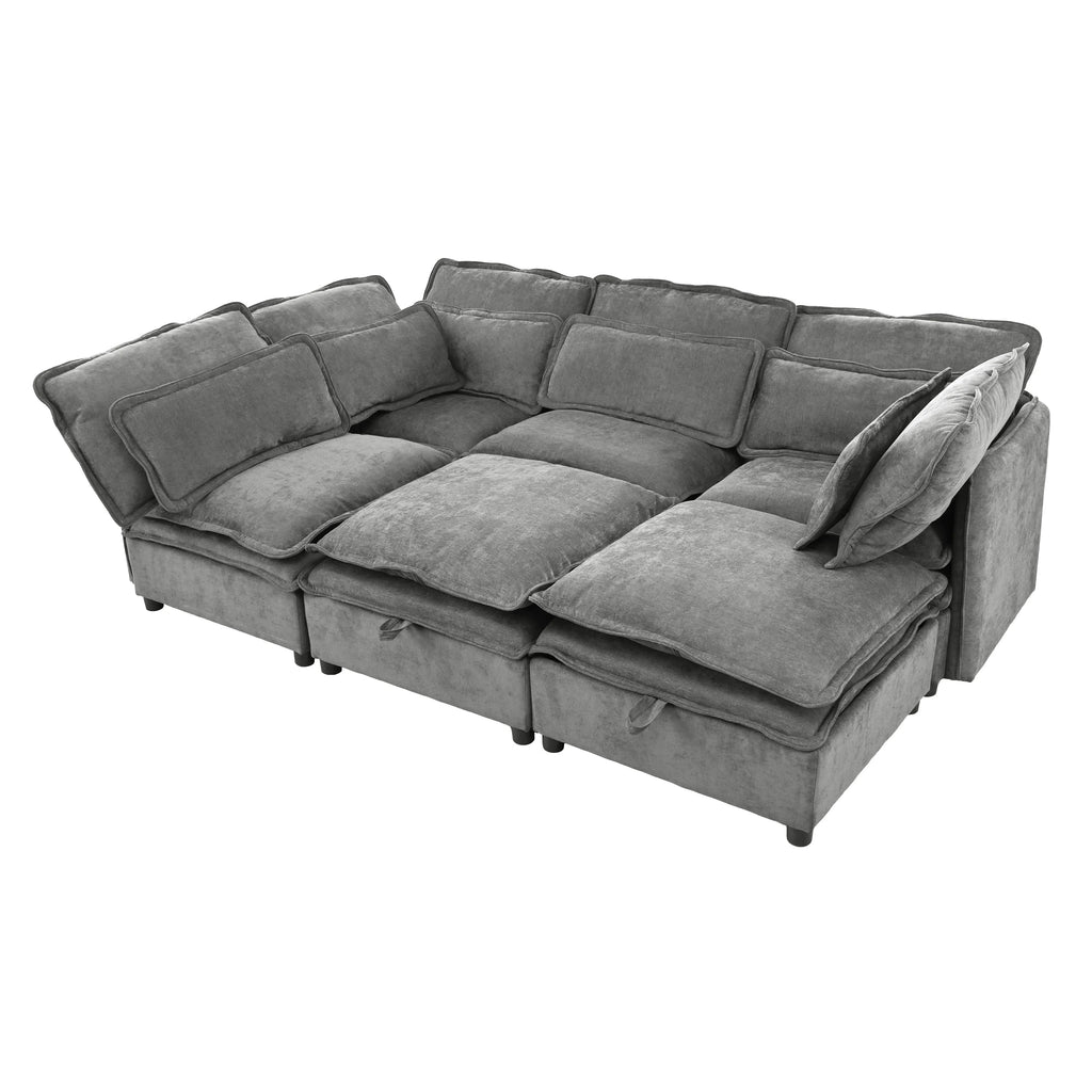Harper & Bright Designs Modern Modular Corner Sofa Sectional with 2 Storage Ottomans, Free Combination L-Shaped Couch Set with Double-Layer Cushion for Living Room, Dark Blue