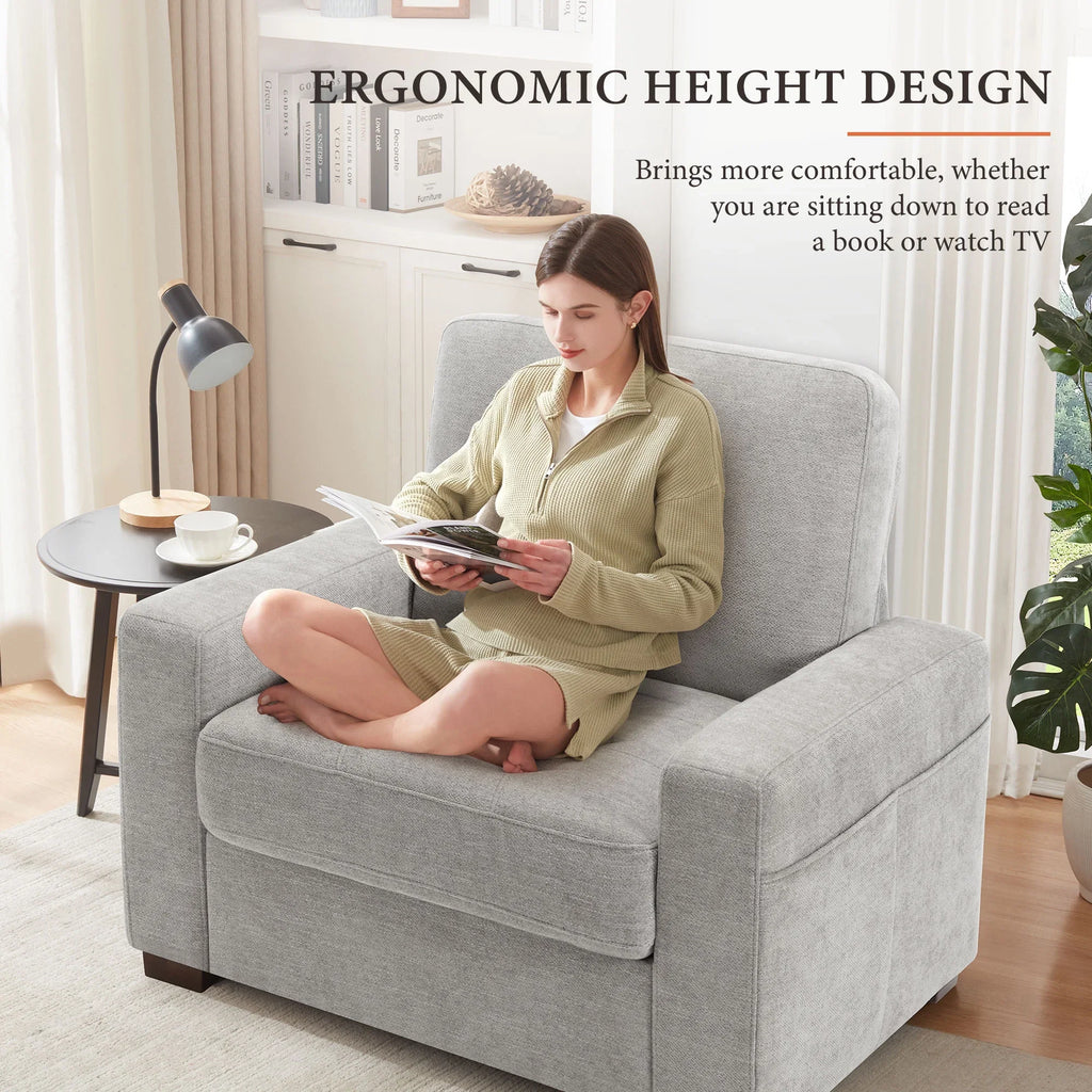 BedLuxury 38.5'' Wide Modern Accent Chair & Single Sofa Lounge for Living Room, Chenille Oversized Armchair, Grey