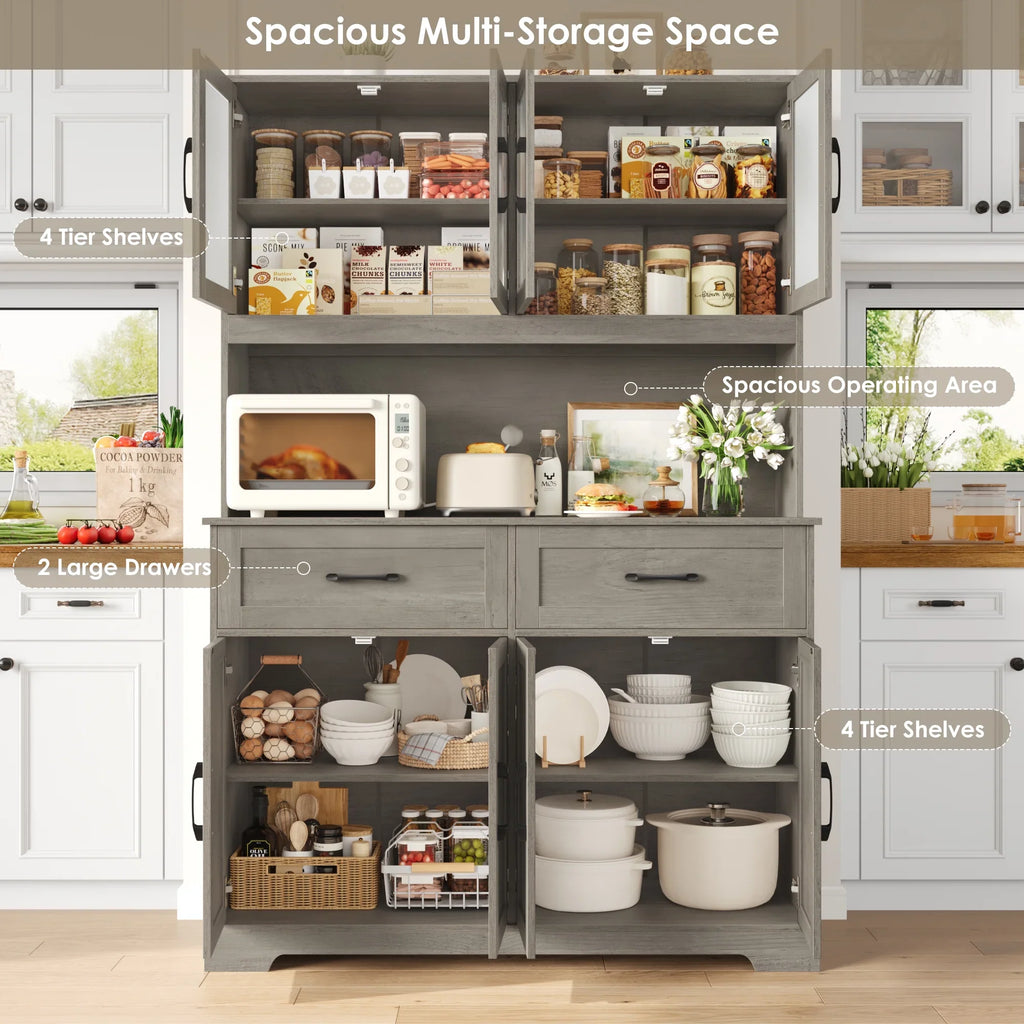 Homfa 71'' Tall 2 Drawer Kitchen Pantry Buffet Hutch, 4 Door Freestanding Cupboard Storage Cabinet, White