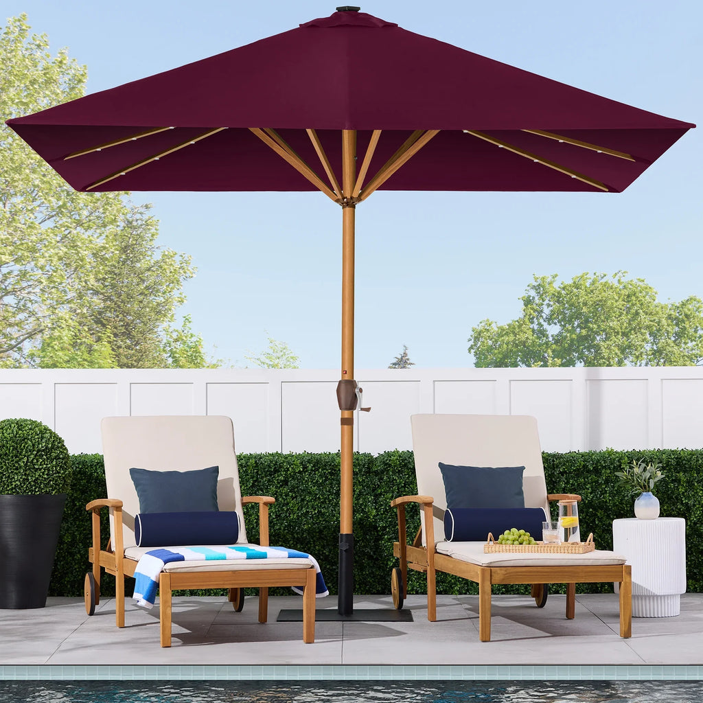 Best Choice Products 9ft Deep Square Solar LED Lighted Patio Umbrella w/ Woodgrain Pattern, UV-Resistant - Black
