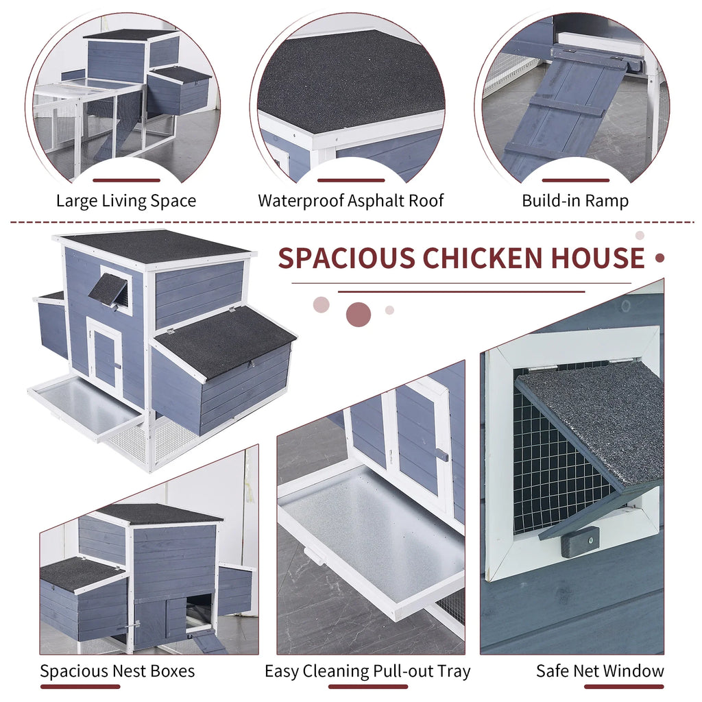 59" Large Chicken Coop for 2-6 Chickens, Wooden Hen House with 4 Nesting Boxes, Outdoor Poultry Cage Rabbit Cage w/Ramps & Ventilation Window, 59''L*33.5''W*38.6''H
