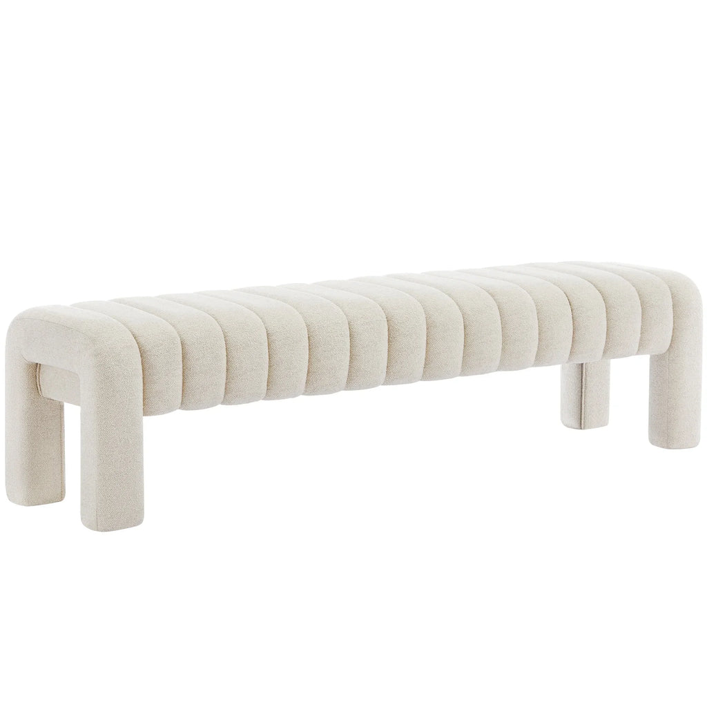 Zesthouse 63" End of Bed Bench, Linen Tufted Upholstered Ottoman Bench with Padded Seat and Solid Wood Leg, Modern Entryway Bench for Bedroom, Living Room, Beige