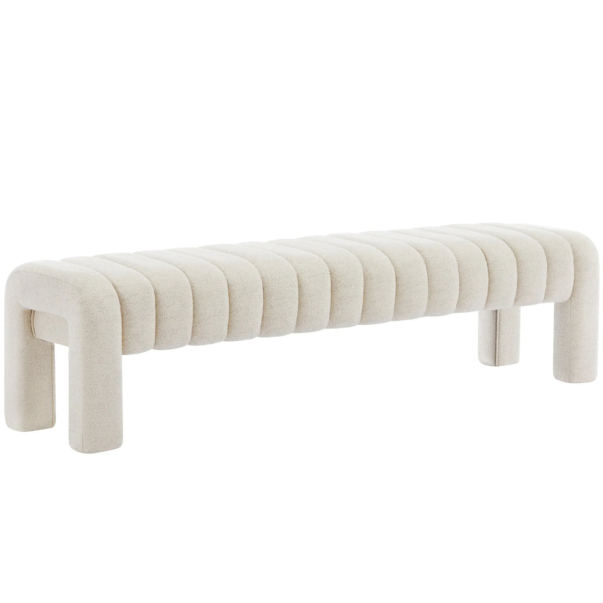 Zesthouse 63" End of Bed Bench, Linen Tufted Upholstered Ottoman Bench with Padded Seat and Solid Wood Leg, Modern Entryway Bench for Bedroom, Living Room, Beige