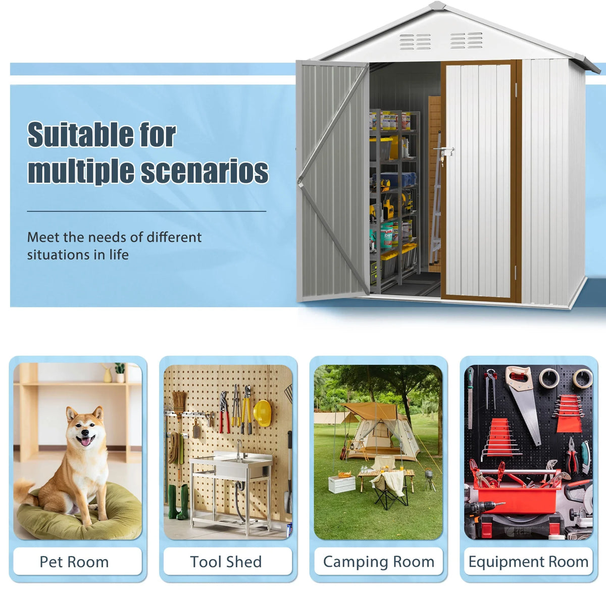 5"4 FT Outdoor Storage shed, Metal Shed with Sloping Roof and Lockable Door, Tool Shed for Bike, Toys, Backyard, Garden, Patio, White