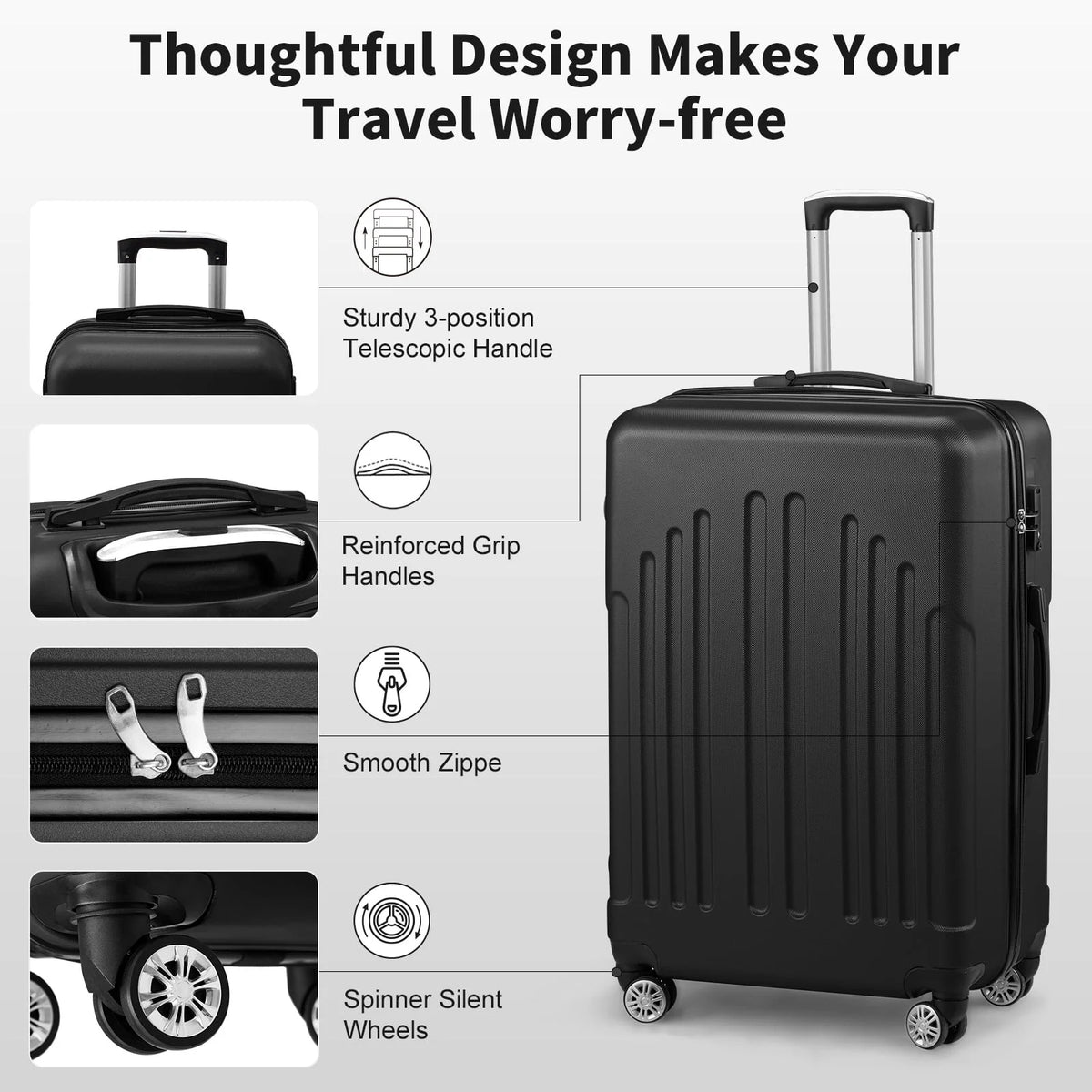 Red 3-Piece Hardshell Spinner Luggage Set (20in, 24in, 28in) - Large ABS Suitcase Set with 8 Wheels, Lightweight & Durable for Travel