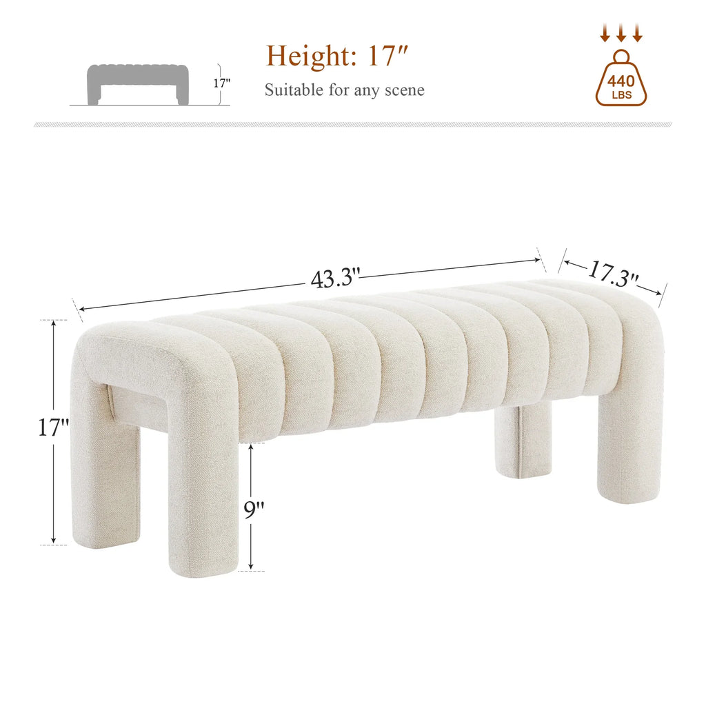 Zesthouse 63" End of Bed Bench, Linen Tufted Upholstered Ottoman Bench with Padded Seat and Solid Wood Leg, Modern Entryway Bench for Bedroom, Living Room, Beige