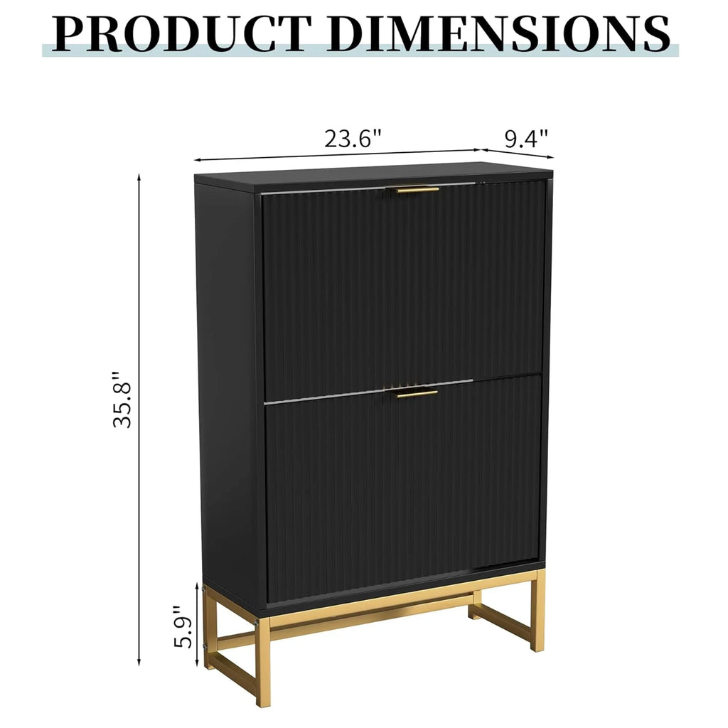 Oubayajia Modern Shoe Storage Cabinet, Wood Shoe Rack Organizer with 2 Flip Drawers, Freestanding Narrow Shoe Cabinet for Entryway Hallway, Natural