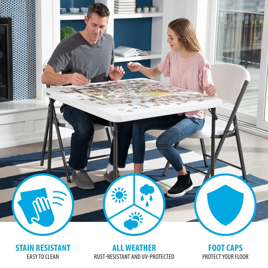 Lifetime 37 inch Square Folding Table, Indoor/Outdoor Commercial Grade, White Granite (80783)