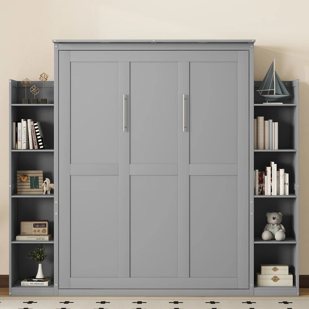 Harper & Bright Designs Full Size Murphy Bed with Shelves, Foldable Wall Bedframe w/Flexible Slats Support, Space-Saving Design, Can Be Folded Into Cabinet, White
