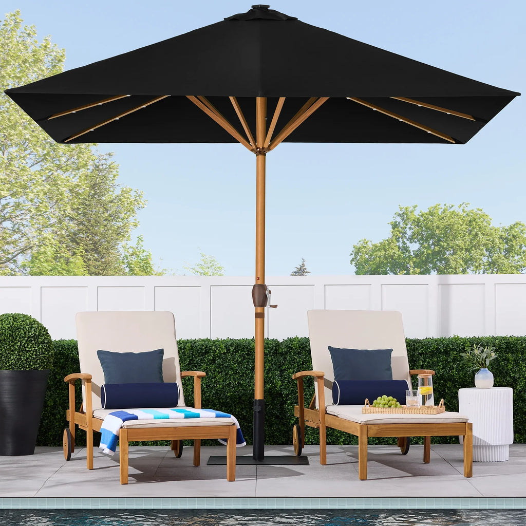 Best Choice Products 9ft Deep Square Solar LED Lighted Patio Umbrella w/ Woodgrain Pattern, UV-Resistant - Black