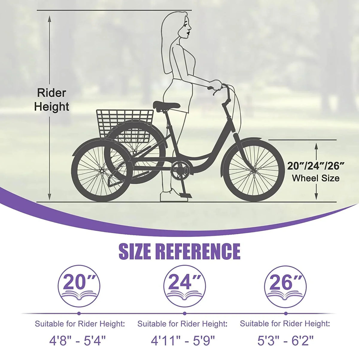 MOONCOOL Adult Tricycles with Rear Basket & Inflator, 24 26 inch 7 Speed 3 Wheel Bikes, Three-Wheeled Bicycles Adult Trike with Backrest for Seniors, Women, Men